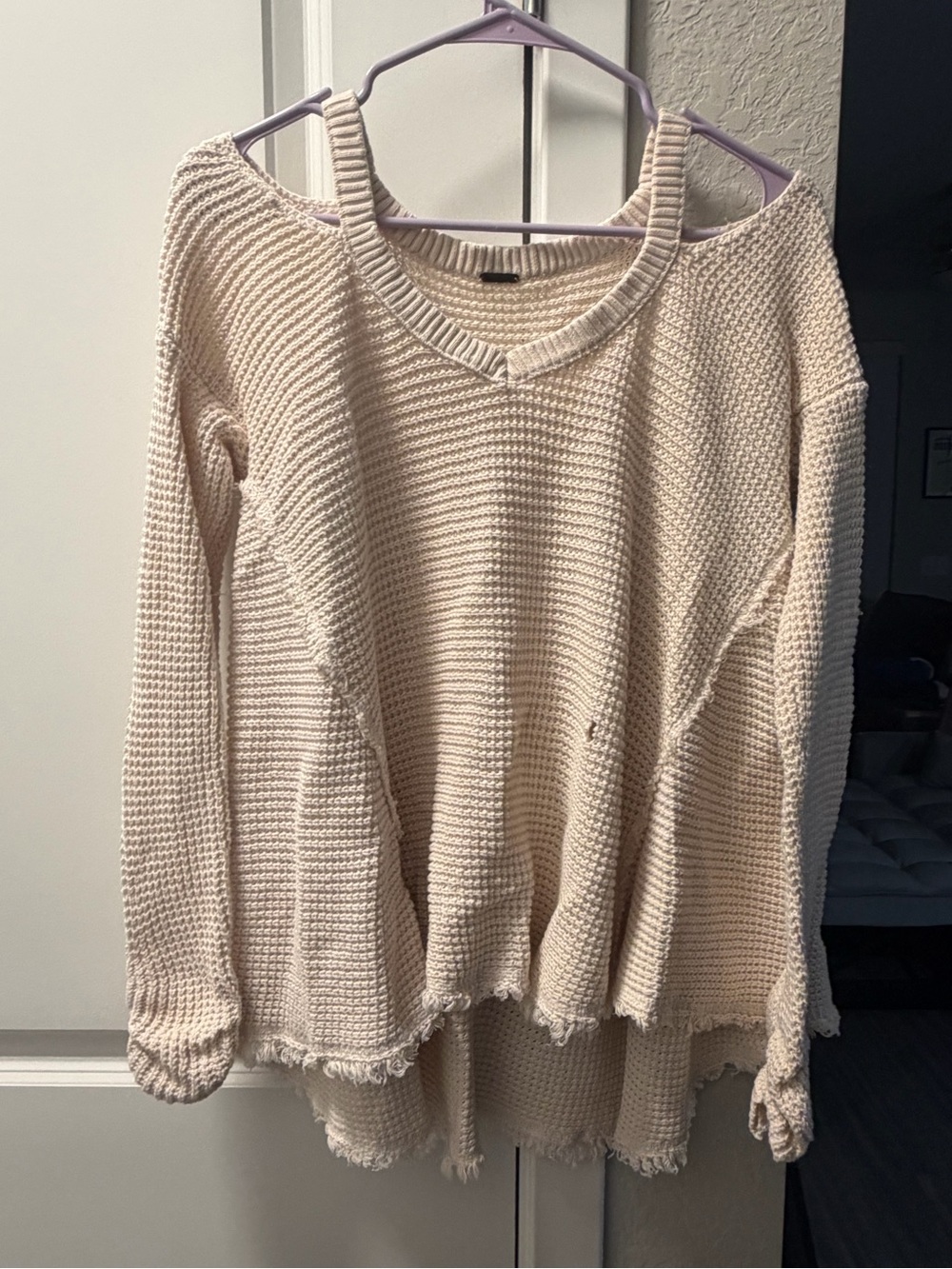 Free People Cream Cold Shoulder Knit Sweater - S
